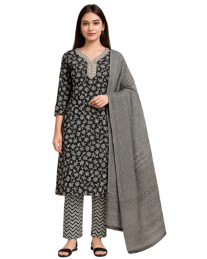 Kurti, Pant & Dupatta Set with Chic Floral Print